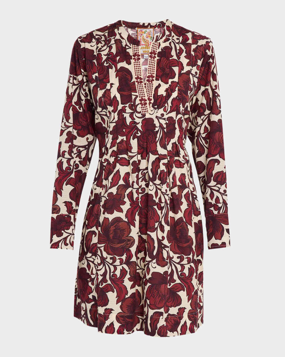 Airy Pleated Floral-Print Dress